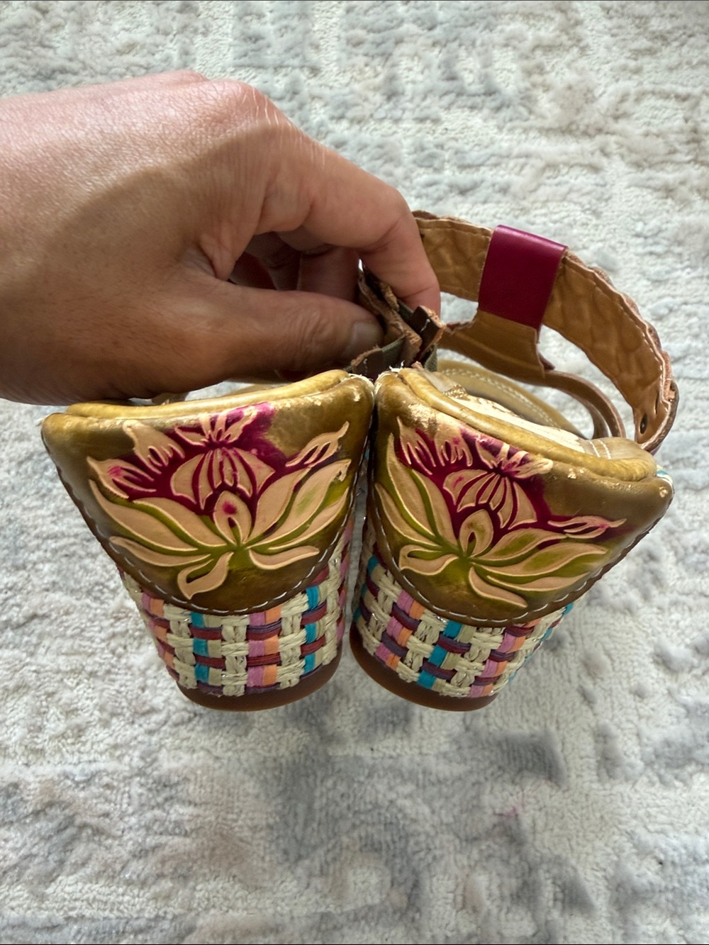 Elite Collection Women's Brown Teal Pink Wedge Sandals - Picture 4 of 8